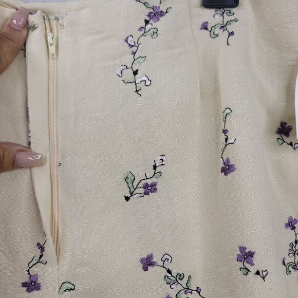 Cutter & Buck Size 14 Chino Linen Rayon Cream Floral Embroidered Lined Pants - Picture 4 of 12